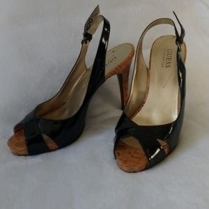 Sandals, black patent leather